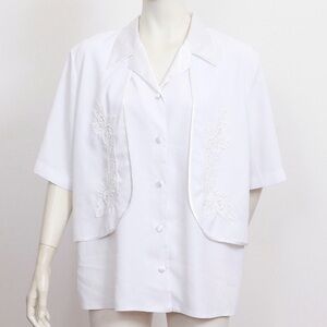 Vintage 80s layered white embroidery lace blouse size XL